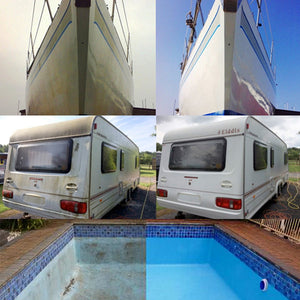 Für mindestens 24 Monate versiegelt: PHYSALIA*SHINE'nCARE SCHNELLPOLITUR: Reinigende UV-Versiegelung für neuwertige GFK Boote, Autolack, Caravans und Pools. Verhindert das Ausbleichen und Auskreiden von neuwertigen UV-belasteten Oberflächen.  P1