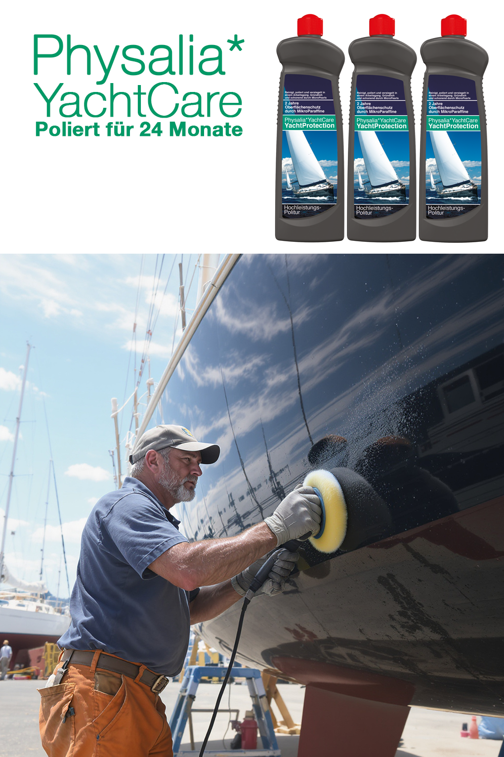Verjüngt Ihr GfK dauerhaft: PHYSALIA* YACHT'PROTECTION Gelcoat-Politur [P16]